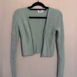 Princess Polly Size S/M Mint Green fuzzy cropped cardigan sweater